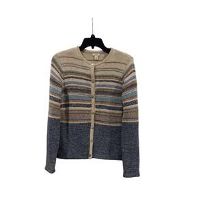 L.L. Bean Women’s Cotton Knit Striped Button Down Cardigan Sweater: Small